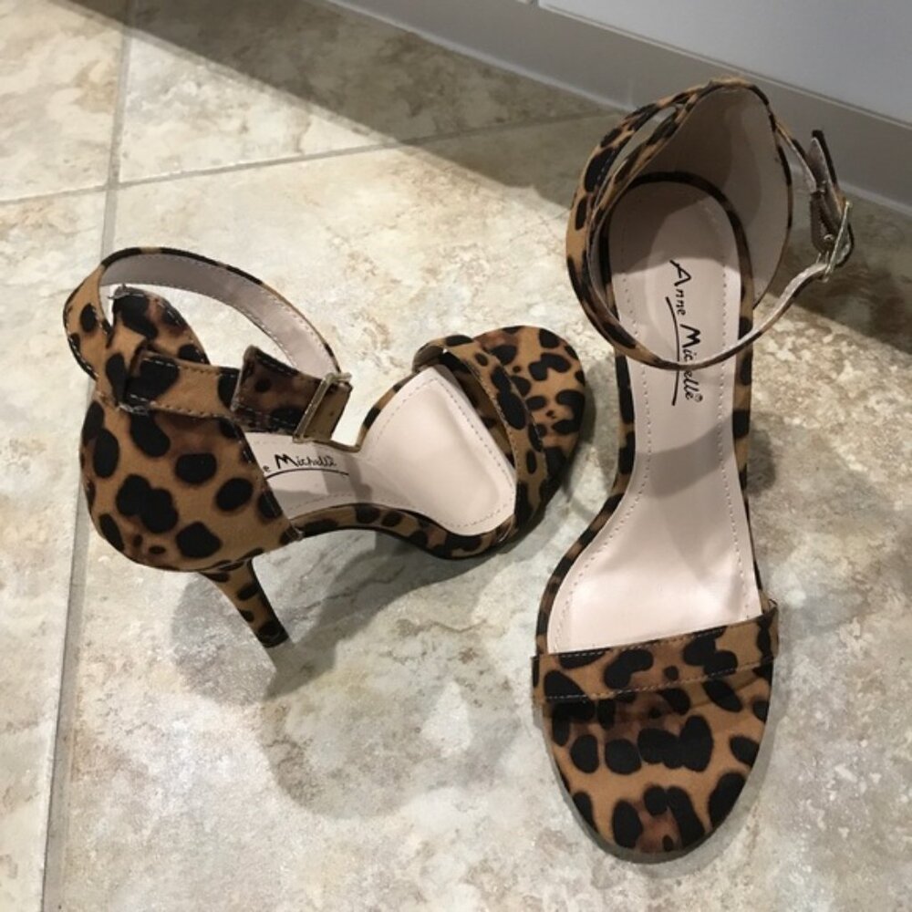 NEW! ANNE MICHELLE Leopard Animal Print Open Toe Sandals Heels Shoes | Enzo-01N
